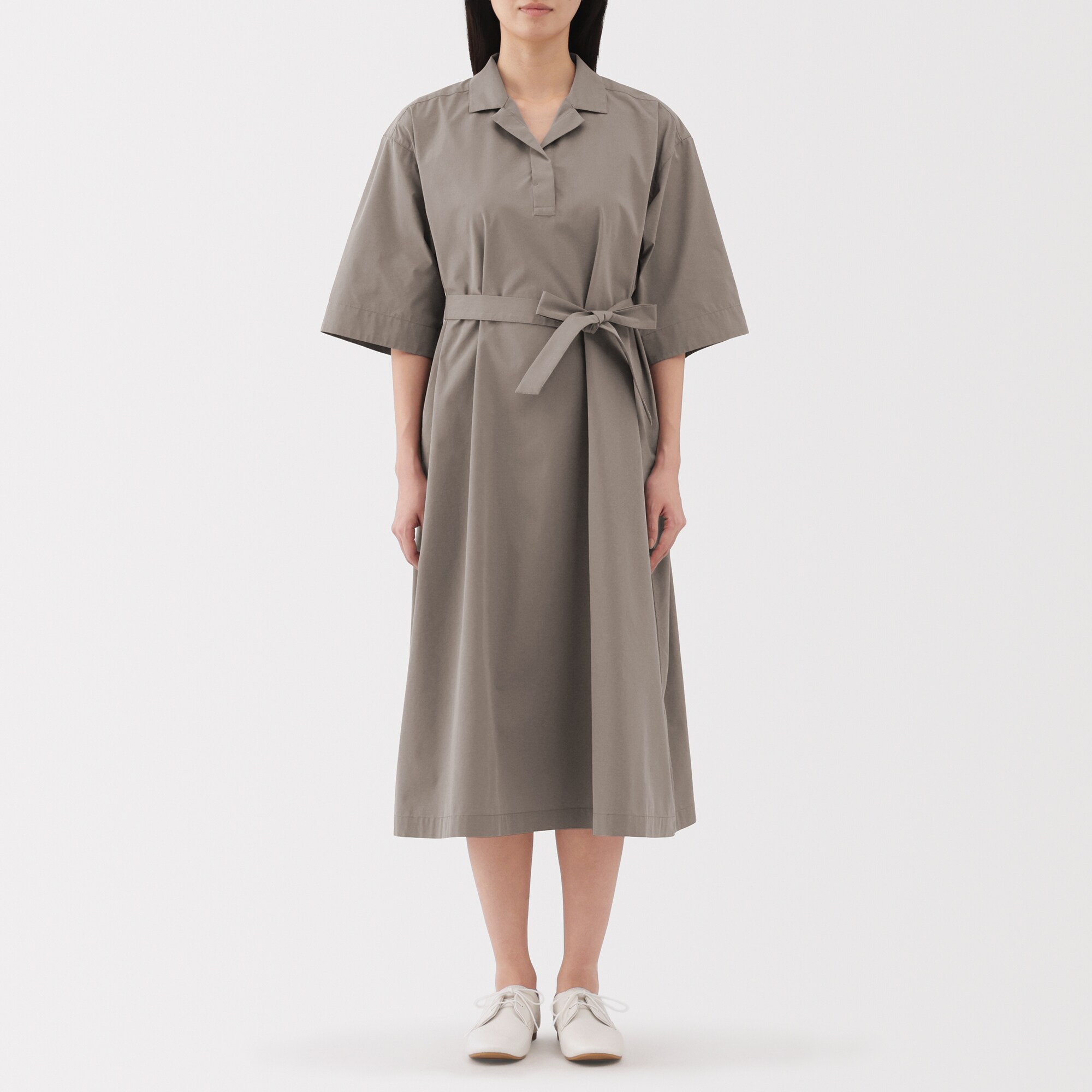 グレー 七分袖 ワンピース フリーサイズ 婦人 乾きやすい ブロード七分袖ワンピース | 無印良品