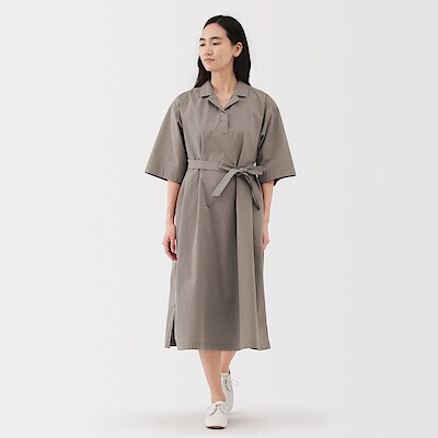 婦人　乾きやすい　ブロード七分袖ワンピース