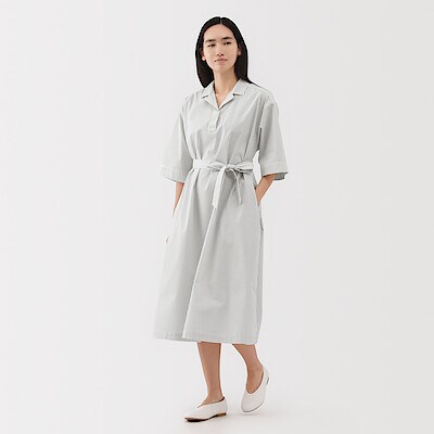 婦人　乾きやすい　ブロード七分袖ワンピース