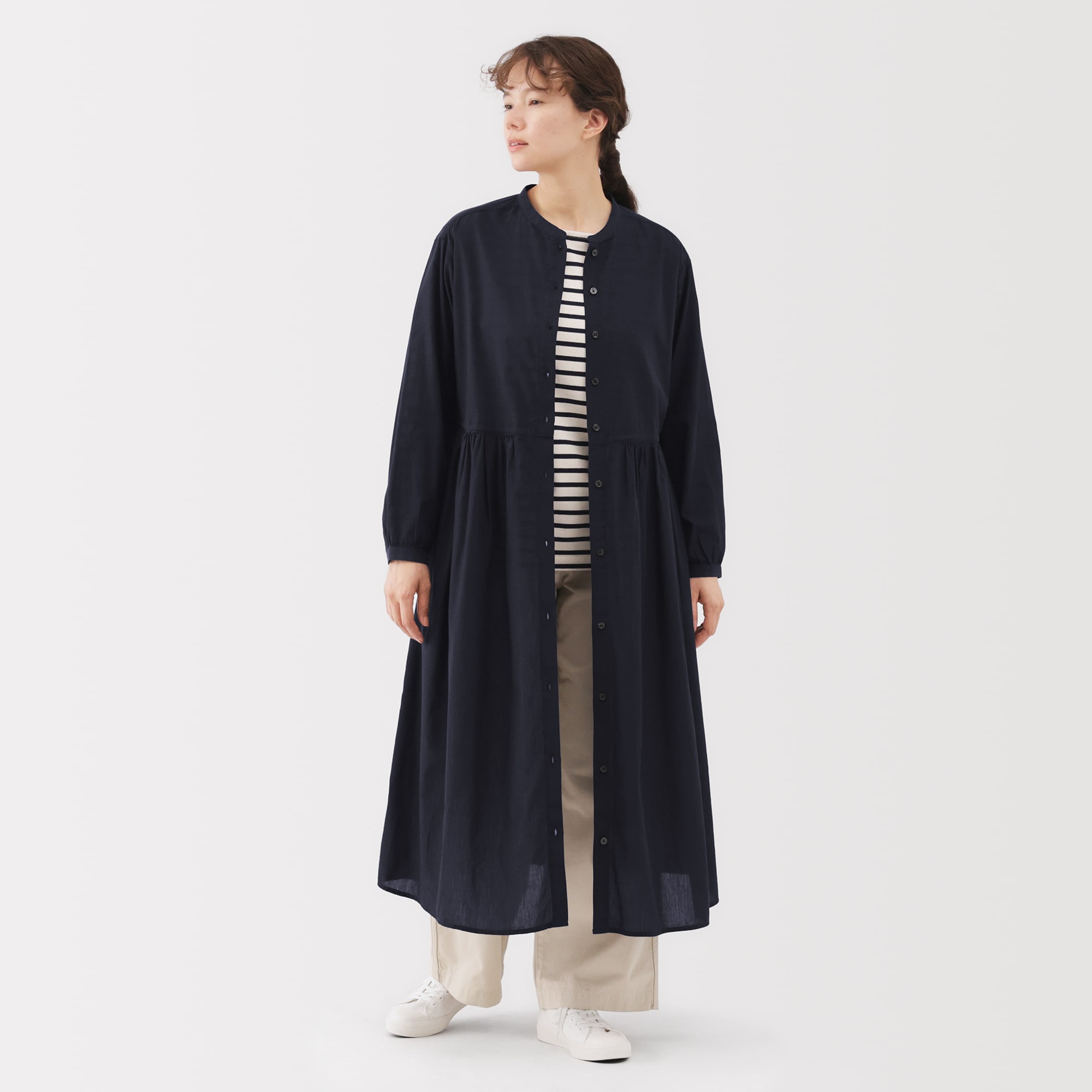 婦人　綿ボイル長袖ワンピース