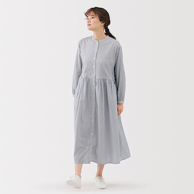 【８月中旬発売予定】婦人　綿ボイル長袖ワンピース