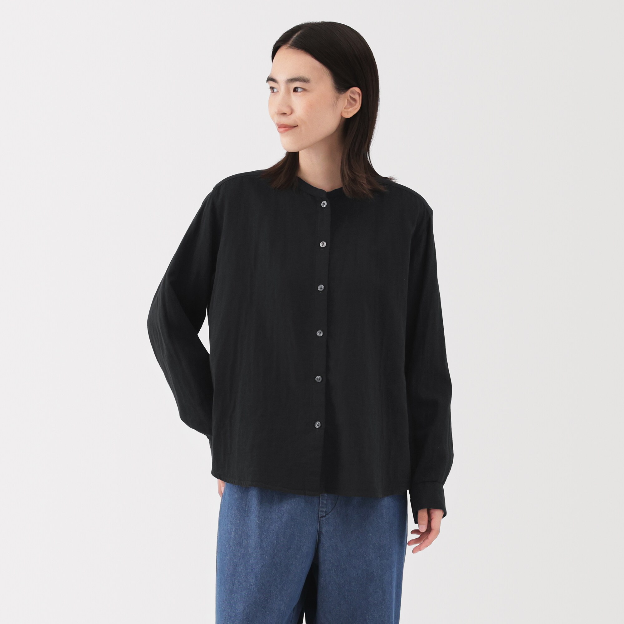 婦人　カポック混二重ガーゼ長袖ブラウス