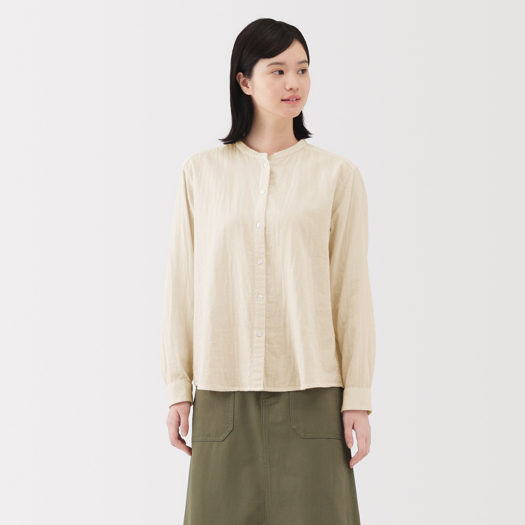 婦人　カポック混二重ガーゼ長袖ブラウス
