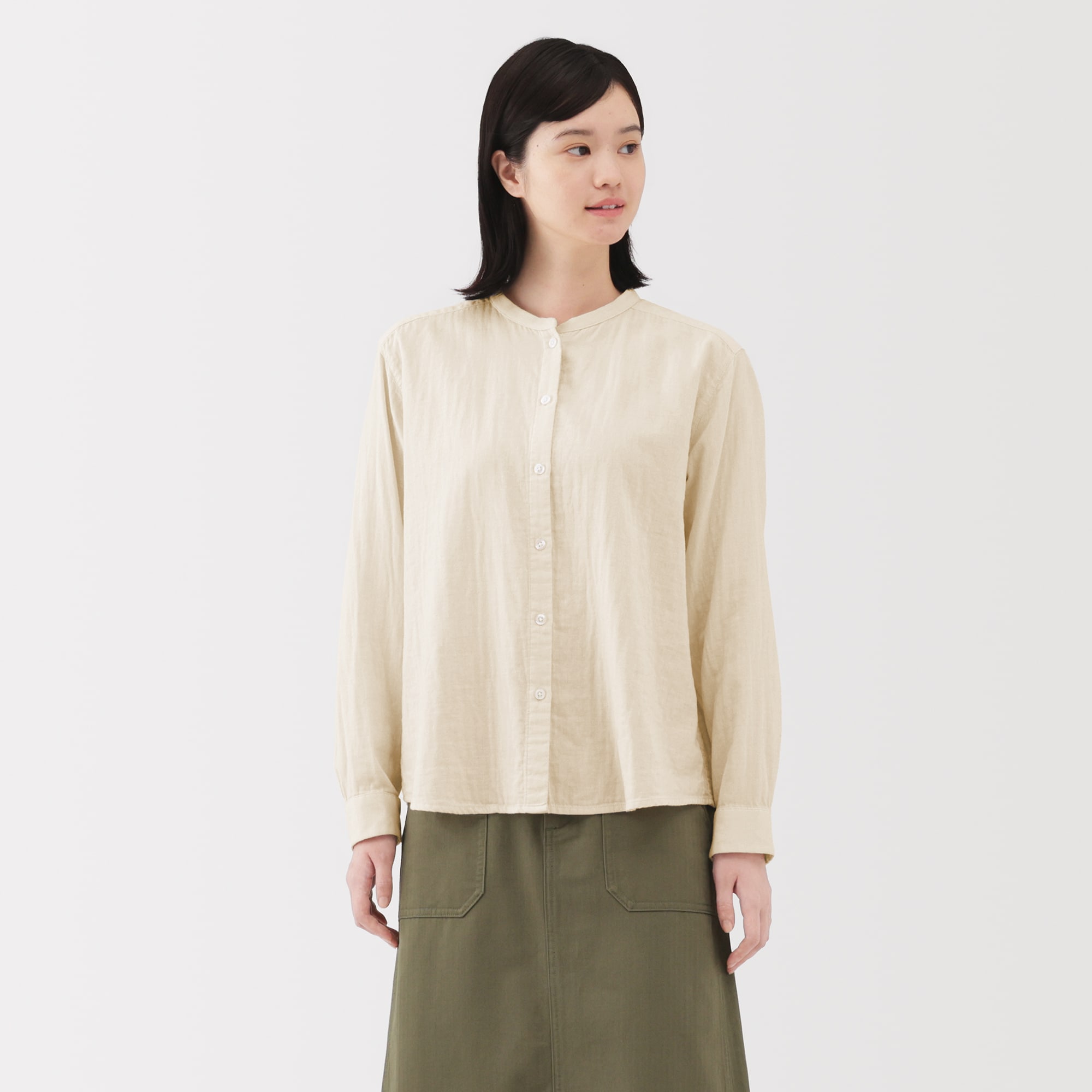 婦人 カポック混二重ガーゼ長袖ブラウス | 無印良品