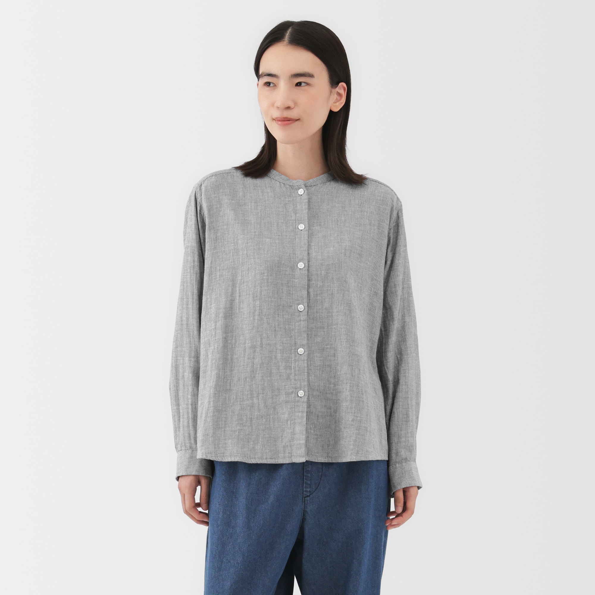 婦人　カポック混二重ガーゼ長袖ブラウス