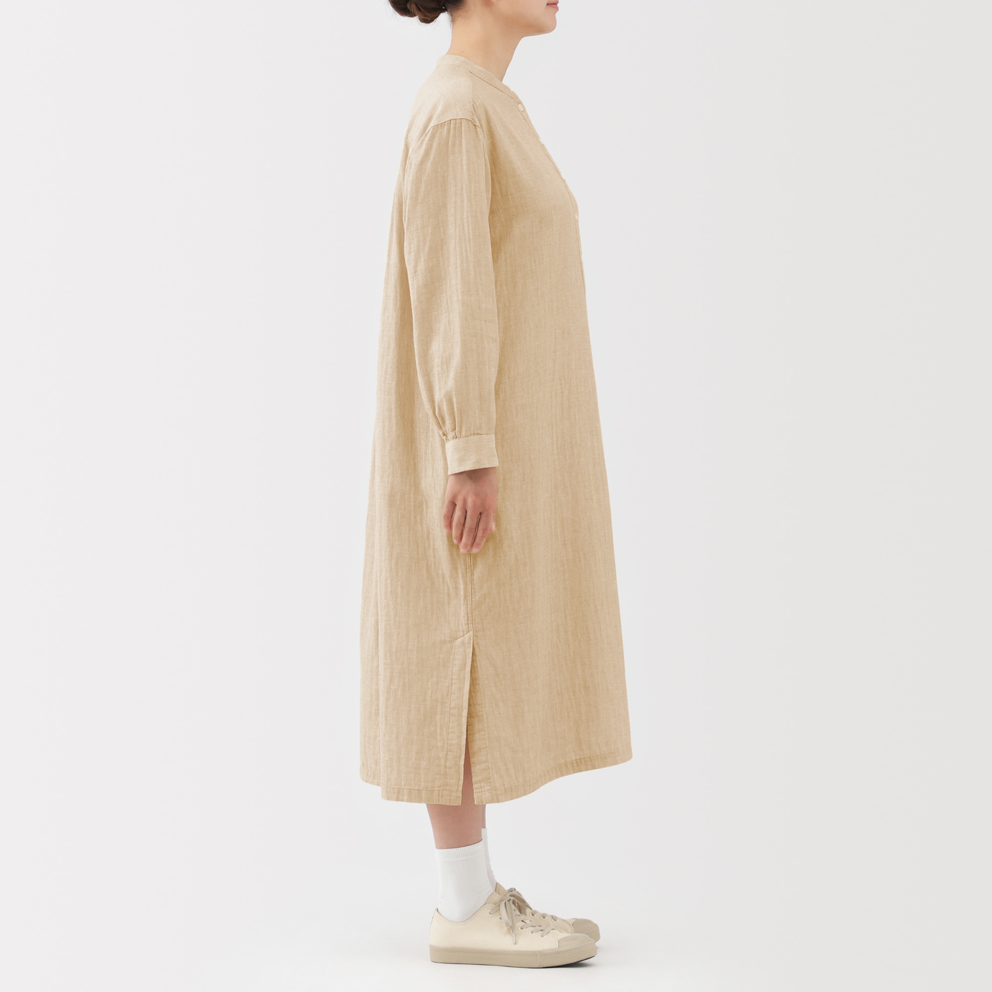 婦人 カポック混二重ガーゼ長袖ワンピース | 無印良品