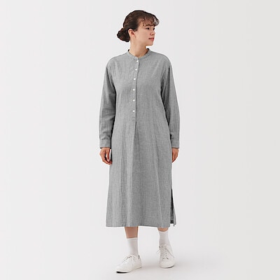 婦人　カポック混二重ガーゼ長袖ワンピース