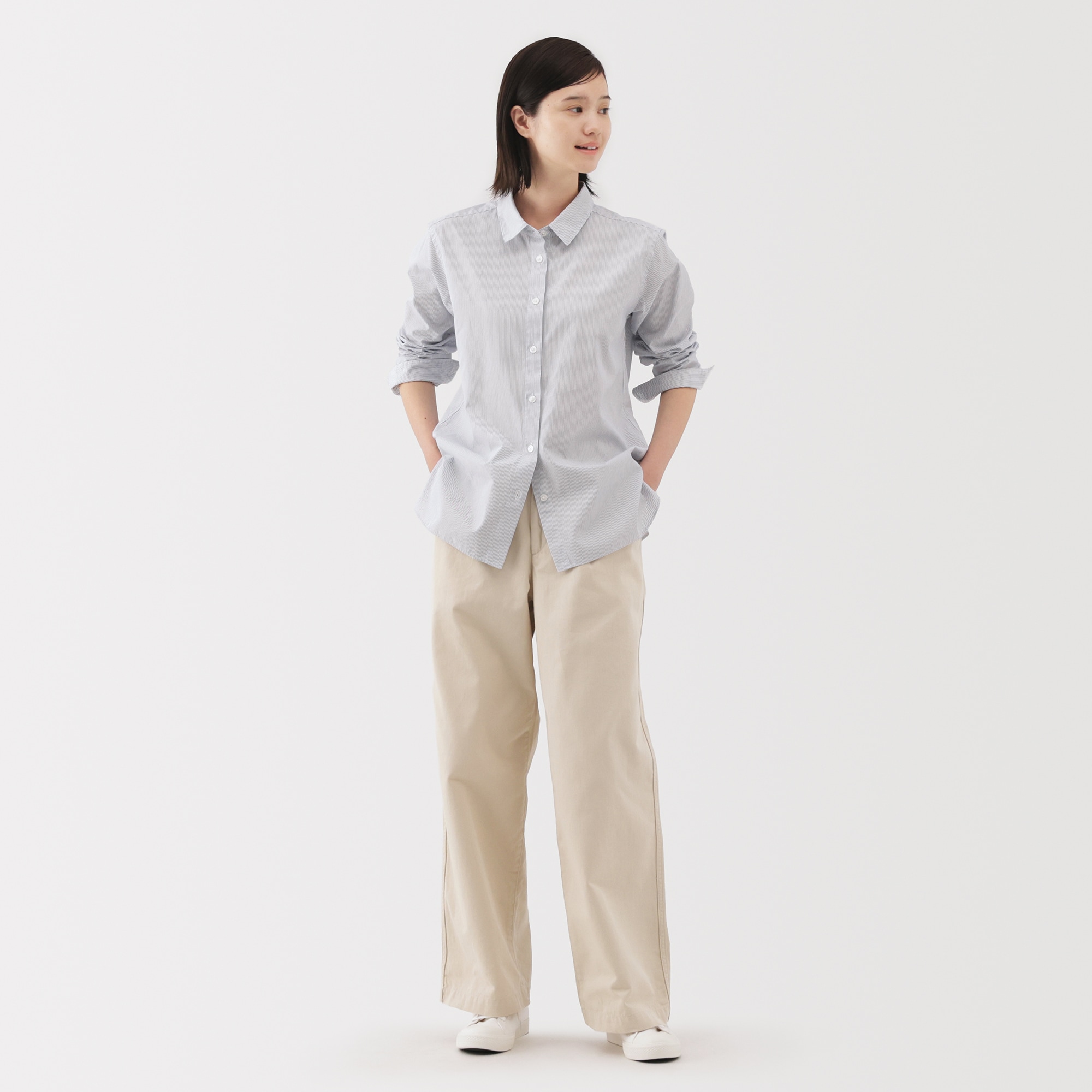 婦人　洗いざらし　ブロードレギュラーカラー長袖シャツ