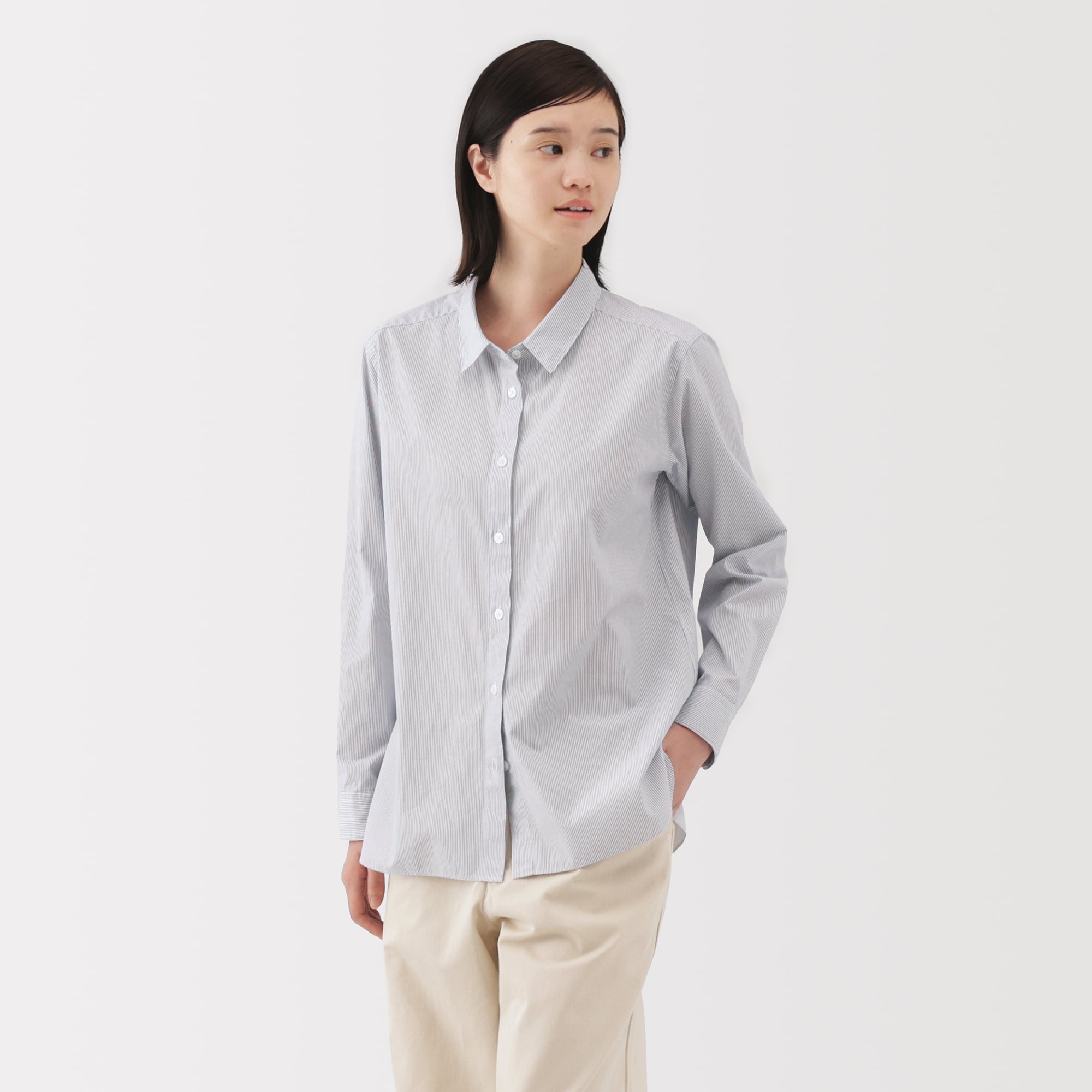 婦人　洗いざらし　ブロードレギュラーカラー長袖シャツ