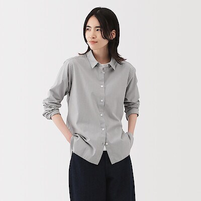 婦人　洗いざらし　ブロードレギュラーカラー長袖シャツ