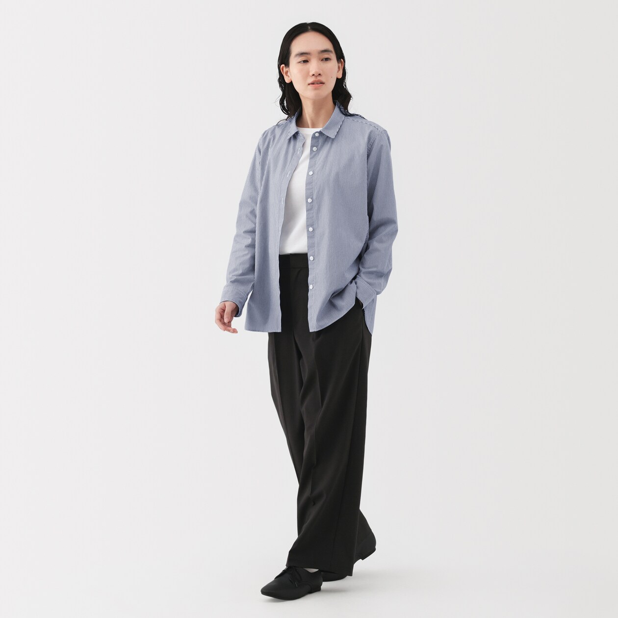 婦人　洗いざらし　ブロードレギュラーカラー長袖シャツ