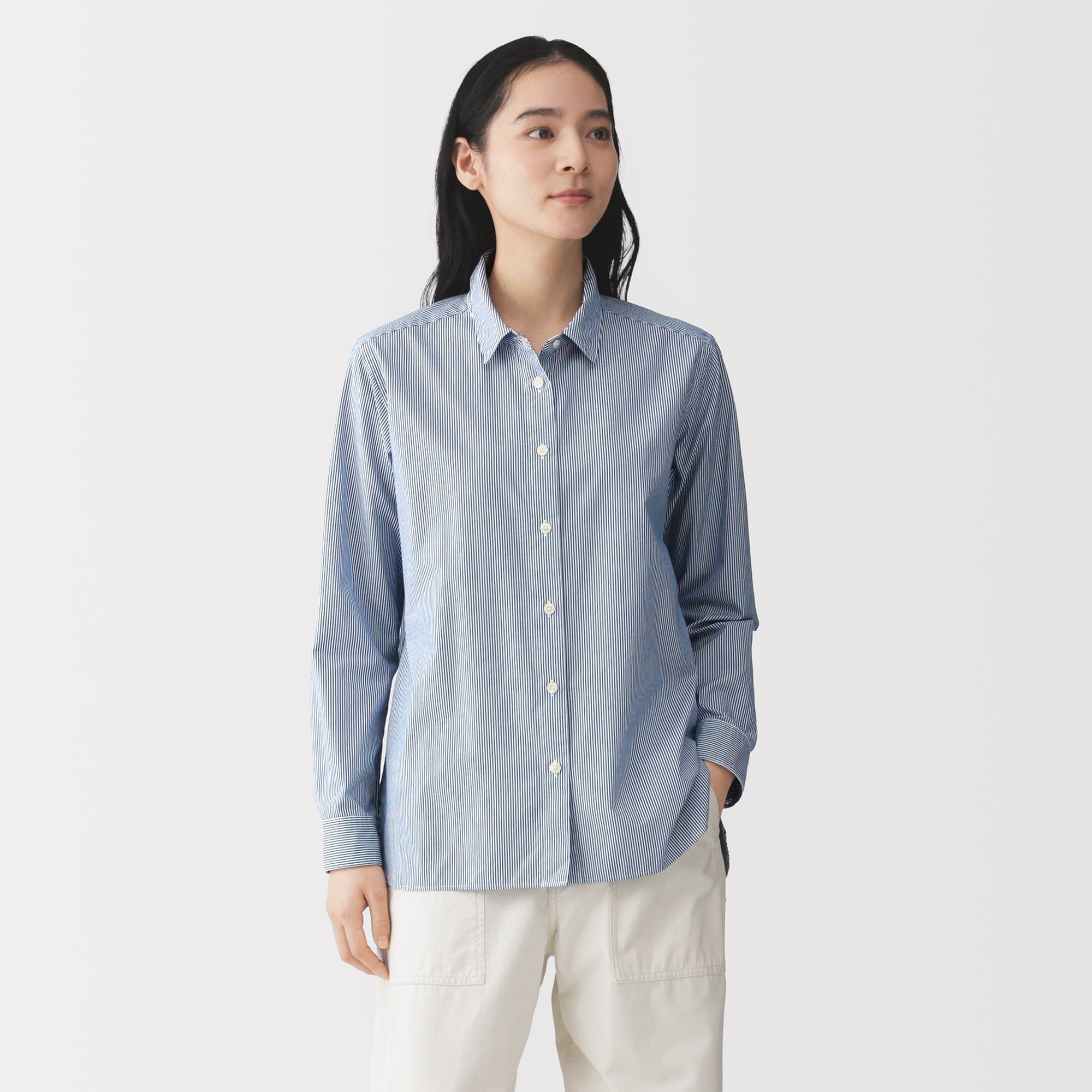 婦人　洗いざらし　ブロードレギュラーカラー長袖シャツ