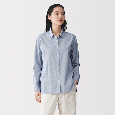 婦人　洗いざらし　ブロードレギュラーカラー長袖シャツ