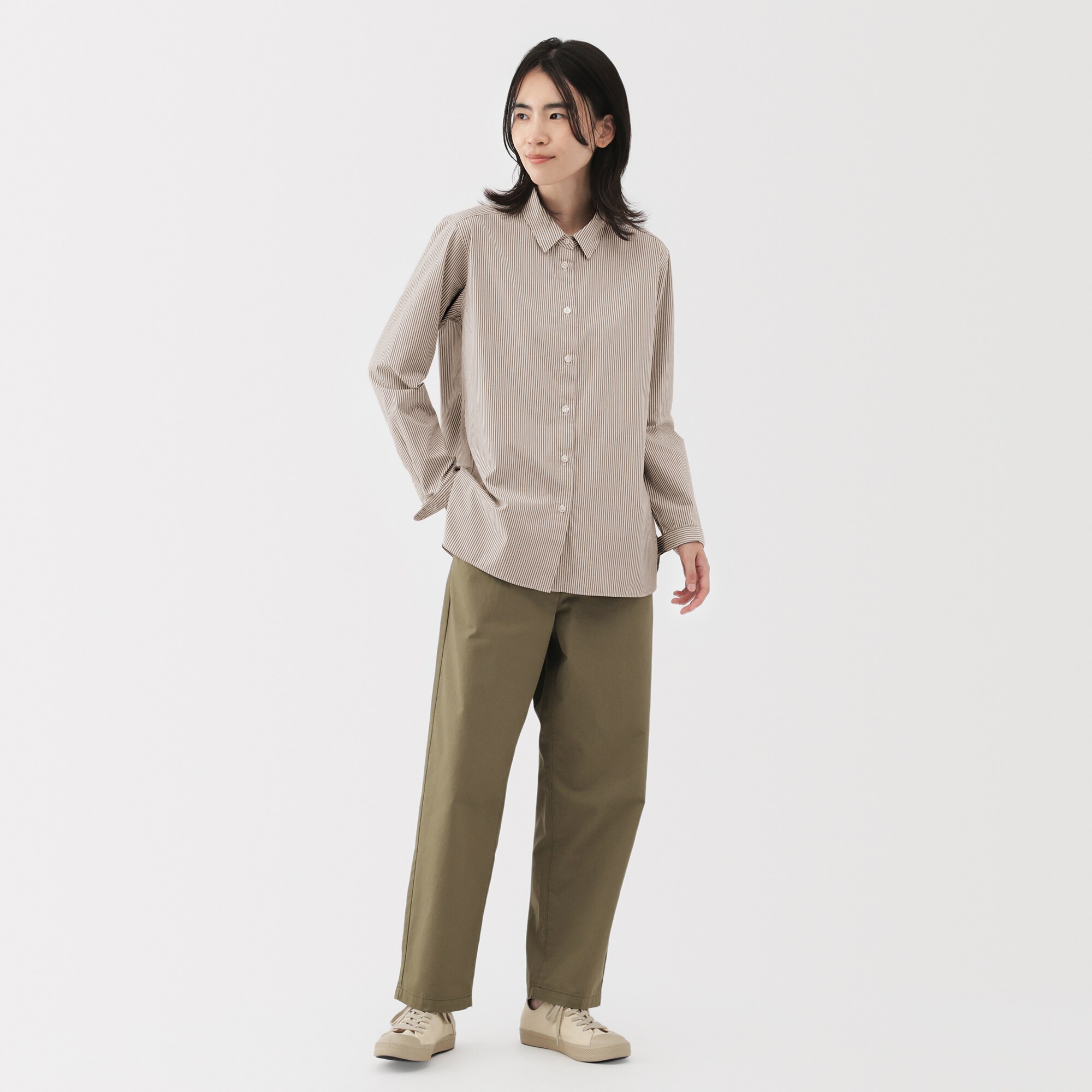 婦人　洗いざらし　ブロードレギュラーカラー長袖シャツ