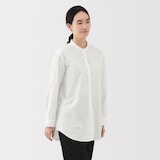 婦人　洗いざらし　ブロードスタンドカラー長袖ロングシャツ