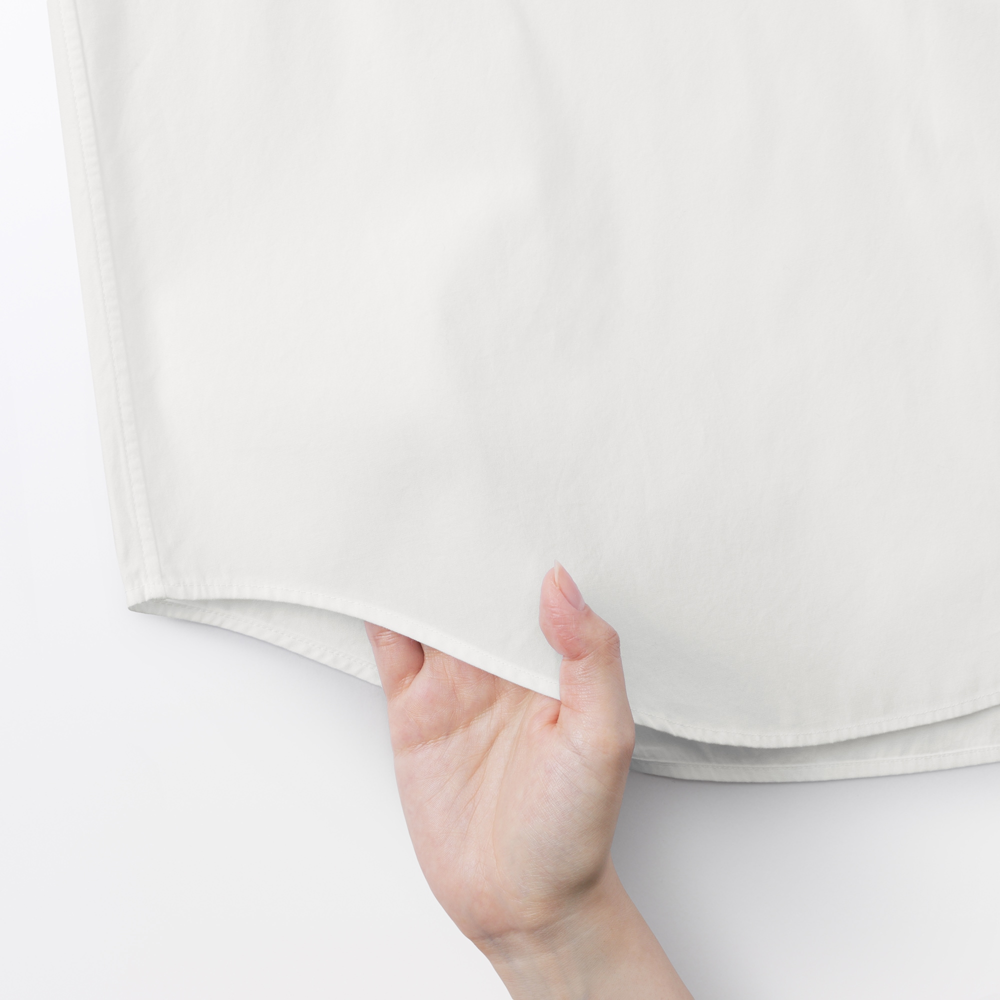 婦人　洗いざらし　ブロードスタンドカラー長袖ロングシャツ