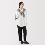 婦人　洗いざらし　ブロードスタンドカラー長袖ロングシャツ