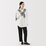 婦人　洗いざらし　ブロードスタンドカラー長袖ロングシャツ