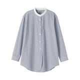 婦人　洗いざらし　ブロードスタンドカラー長袖ロングシャツ