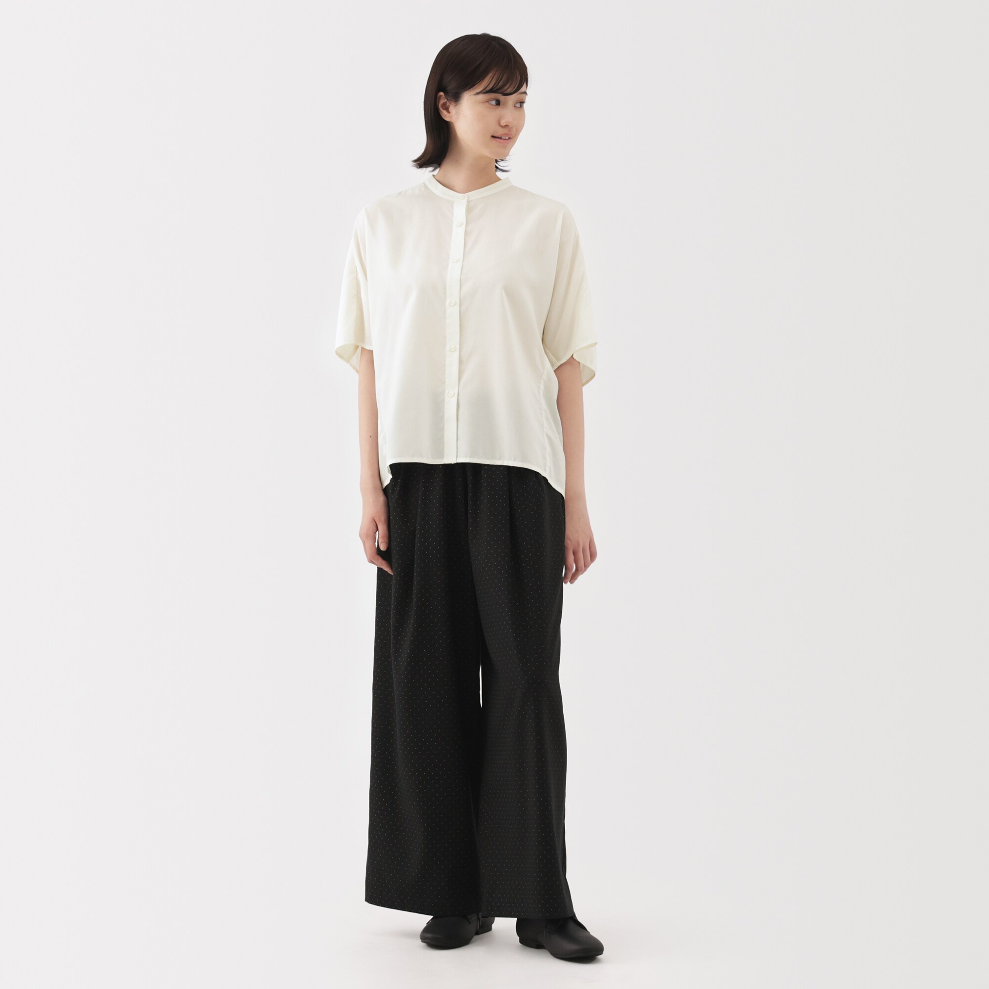 婦人　なめらか　リヨセル混五分袖ブラウス