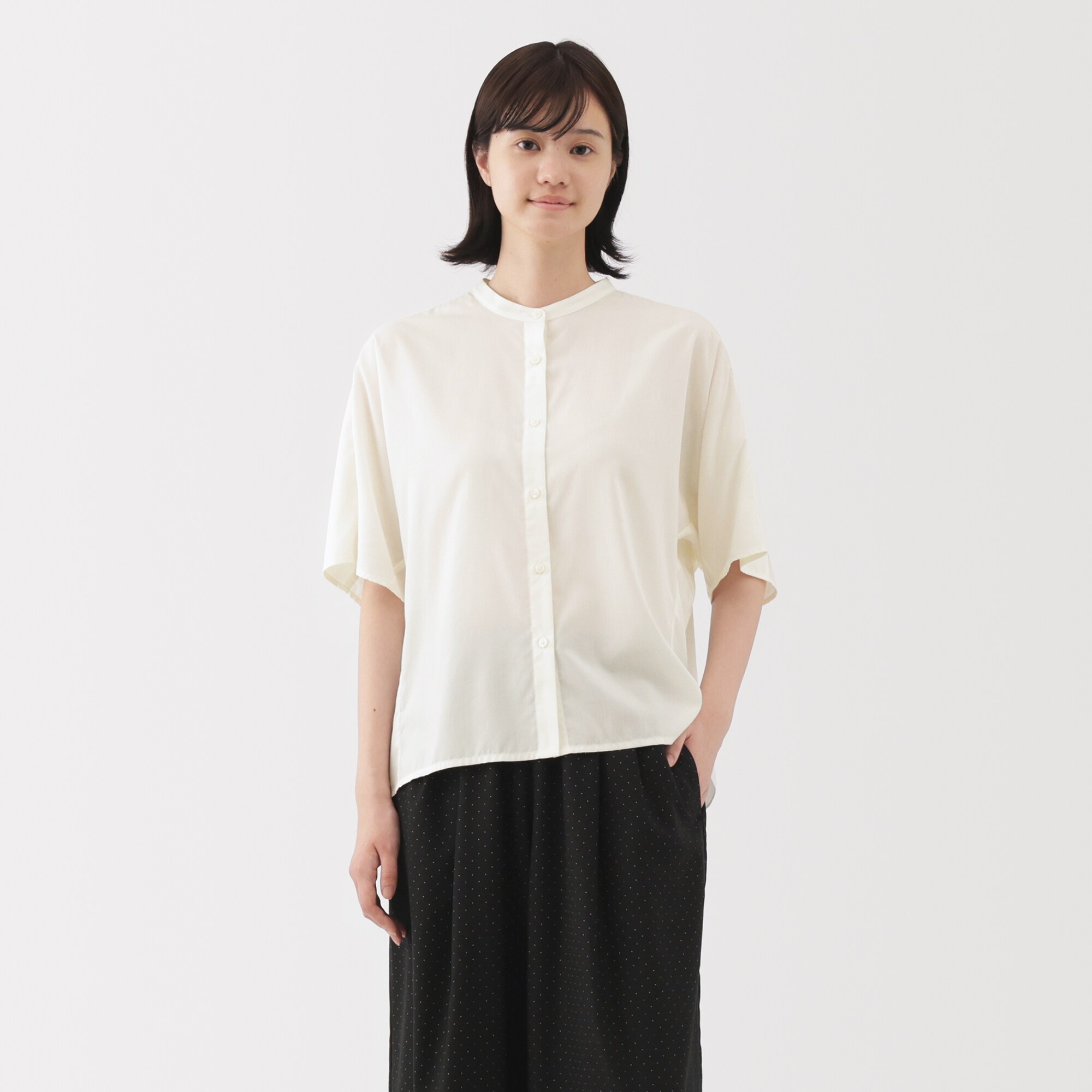 婦人　なめらか　リヨセル混五分袖ブラウス