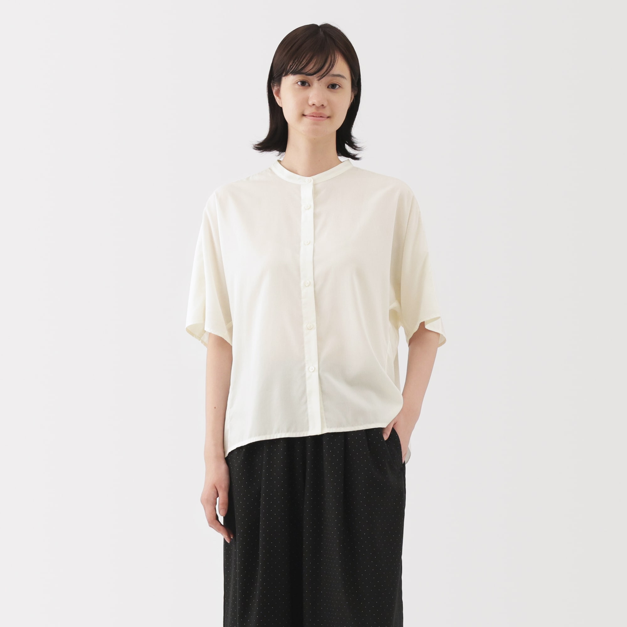 婦人　なめらか　リヨセル混五分袖ブラウス