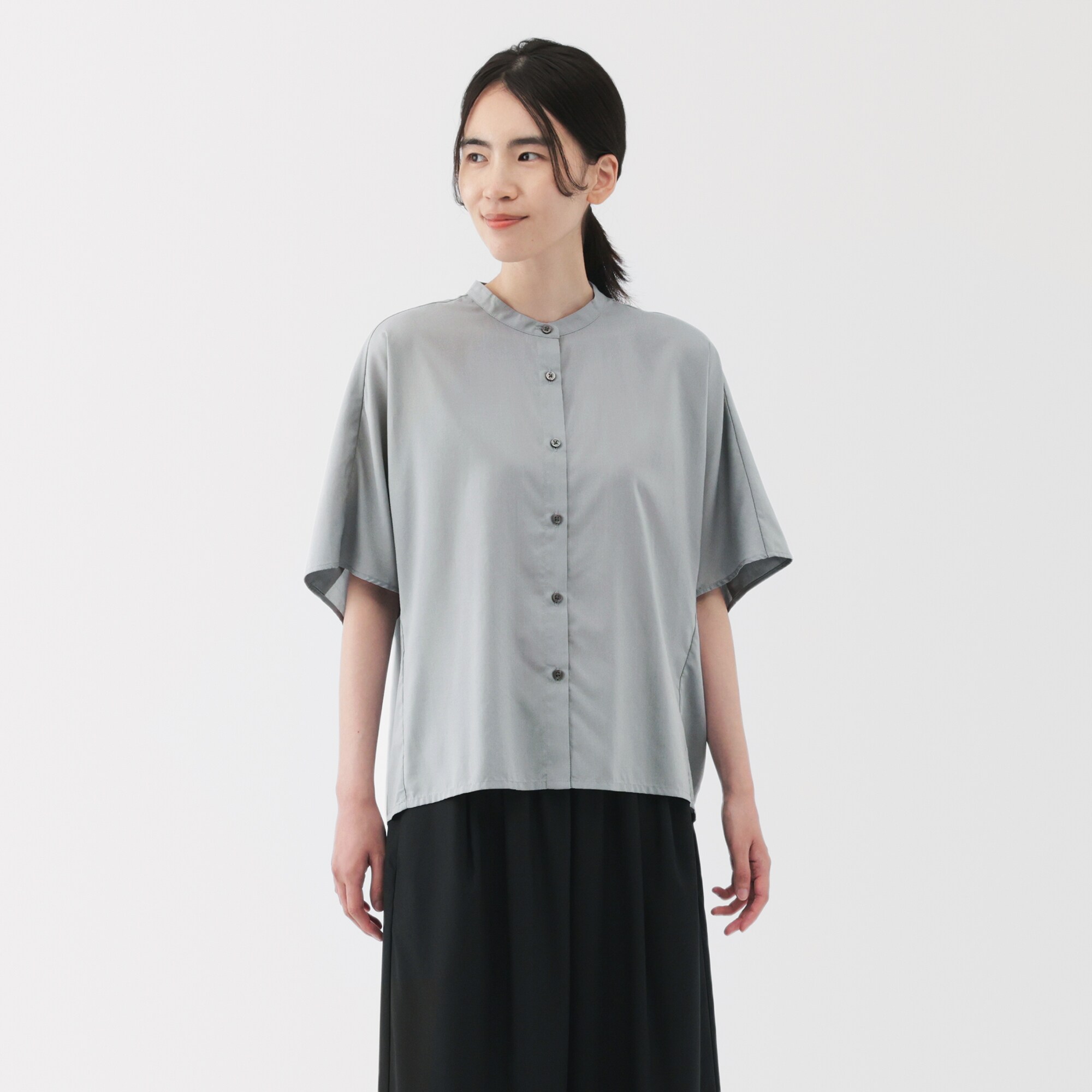 婦人　なめらか　リヨセル混五分袖ブラウス