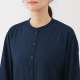 婦人　綿ボイル　インディゴ染め長袖ワンピース