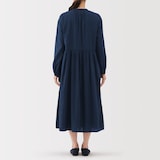 婦人　綿ボイル　インディゴ染め長袖ワンピース