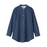 婦人　洗いざらし　デニムスタンドカラー長袖ロングシャツ