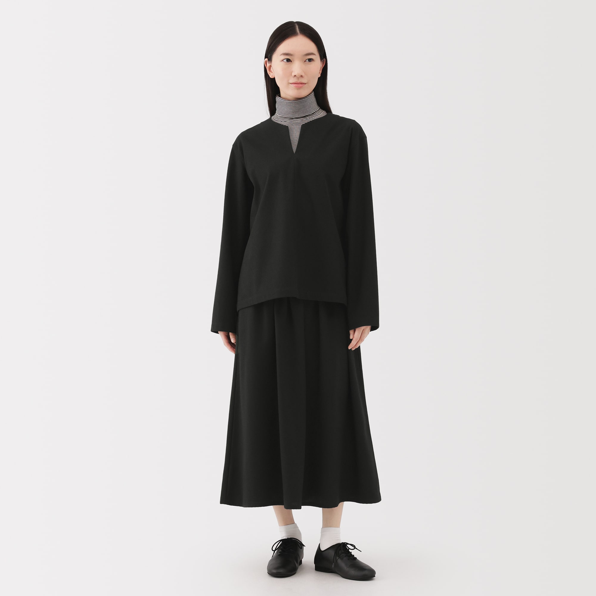 婦人　縦横ストレッチ起毛プルオーバー長袖ブラウス