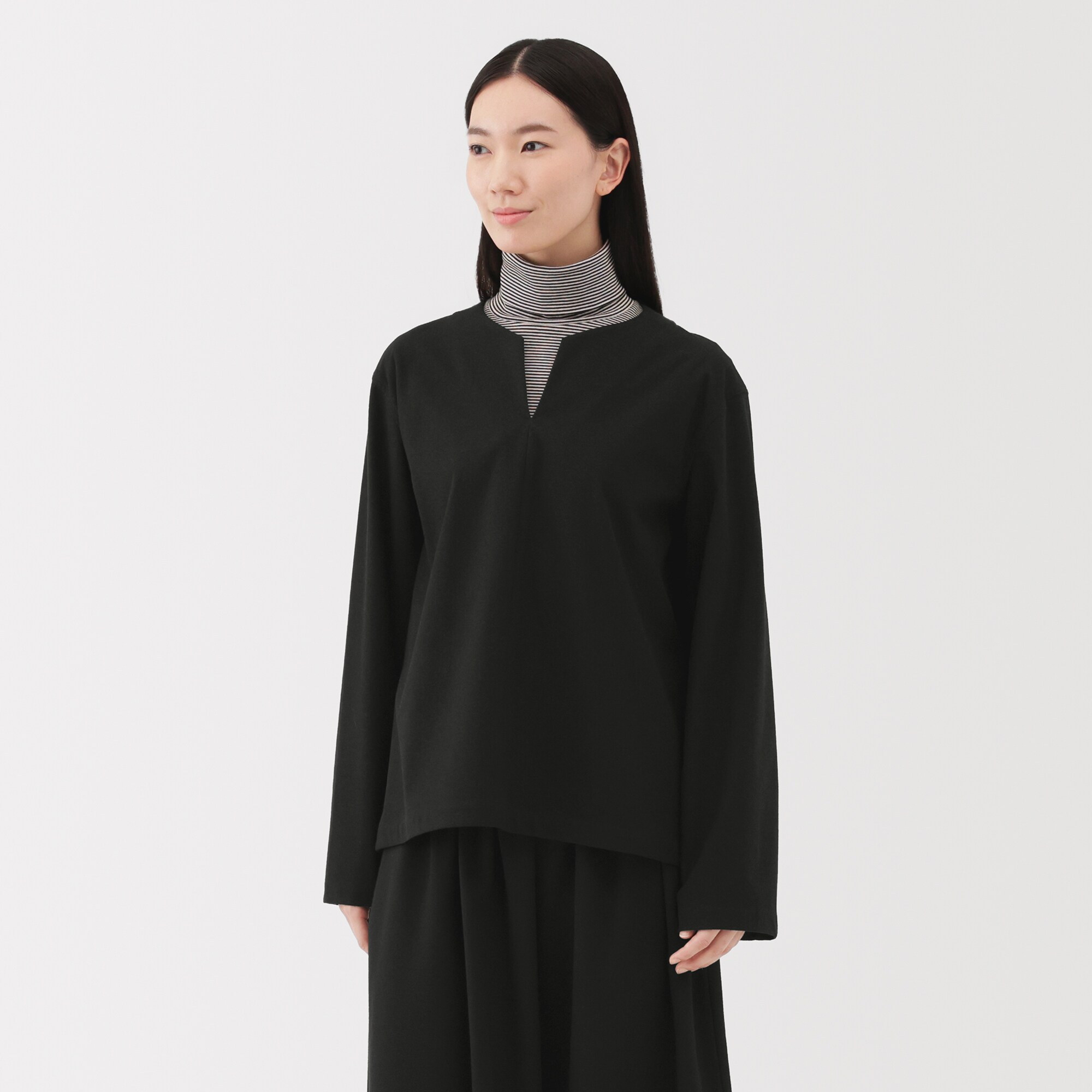 婦人　縦横ストレッチ起毛プルオーバー長袖ブラウス