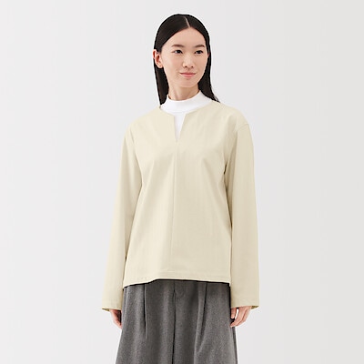 婦人　縦横ストレッチ起毛プルオーバー長袖ブラウス