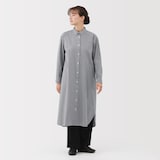 婦人　洗いざらし　ブロード長袖シャツワンピース