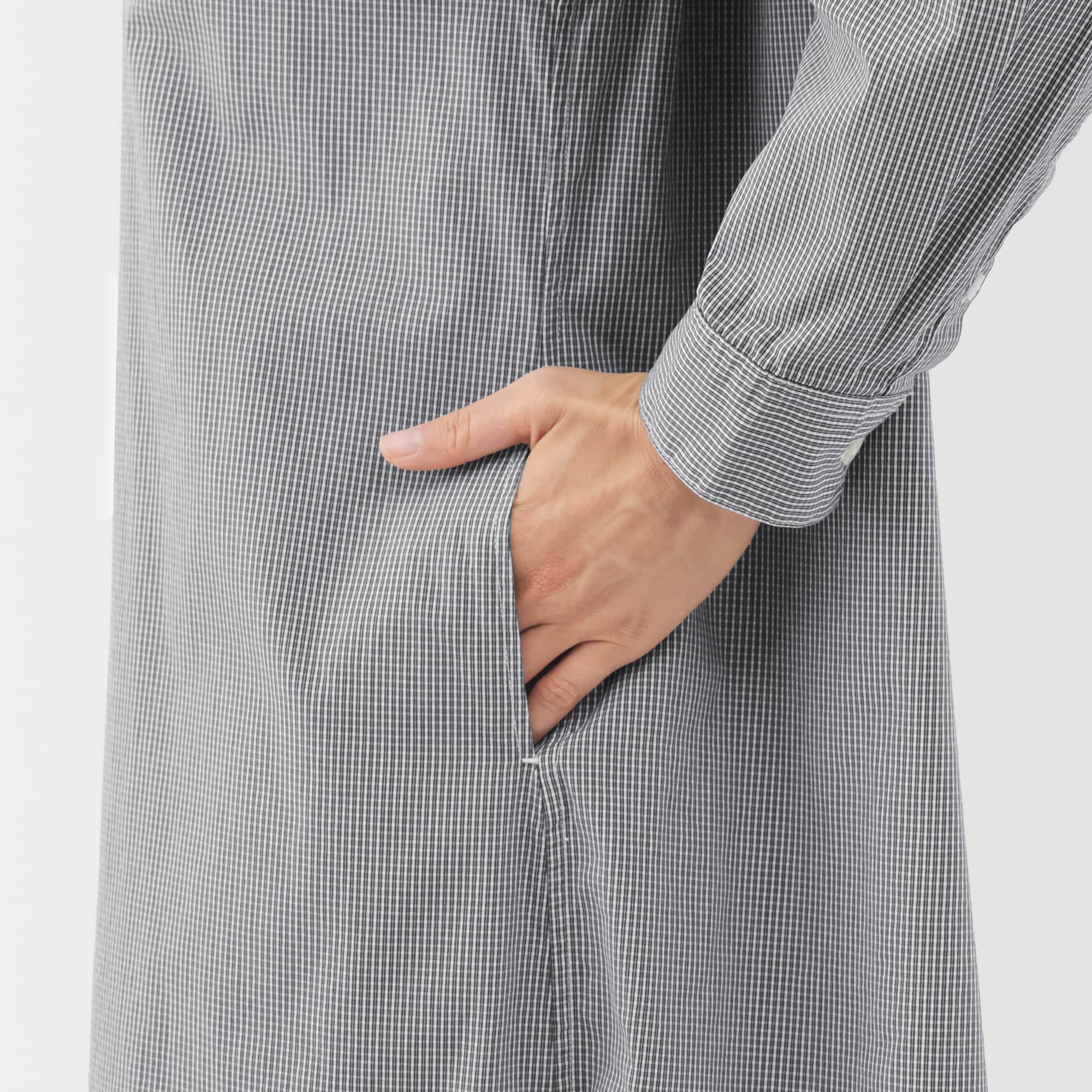 婦人　洗いざらし　ブロード長袖シャツワンピース