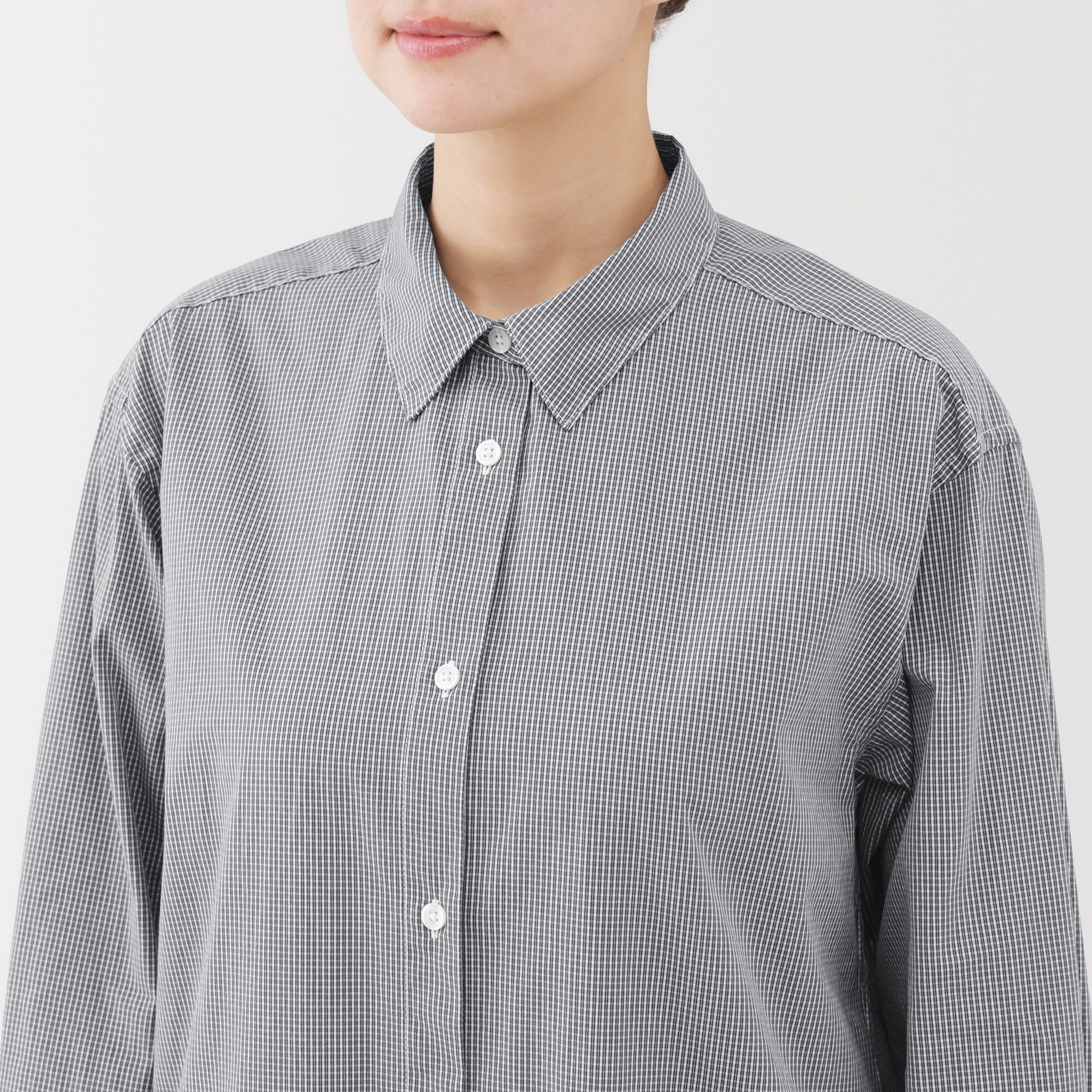 婦人　洗いざらし　ブロード長袖シャツワンピース