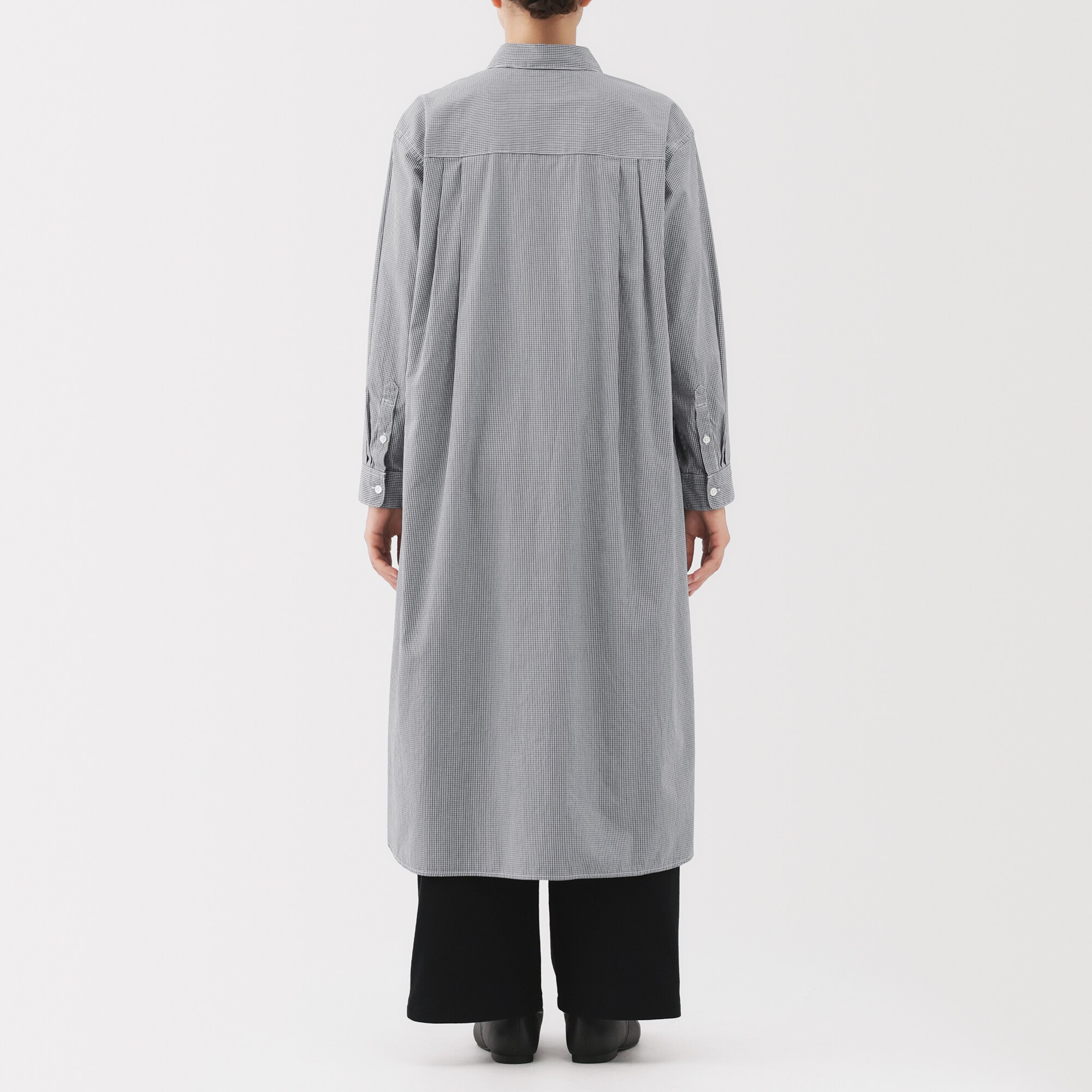 婦人　洗いざらし　ブロード長袖シャツワンピース