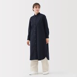 婦人　洗いざらし　ブロード長袖シャツワンピース