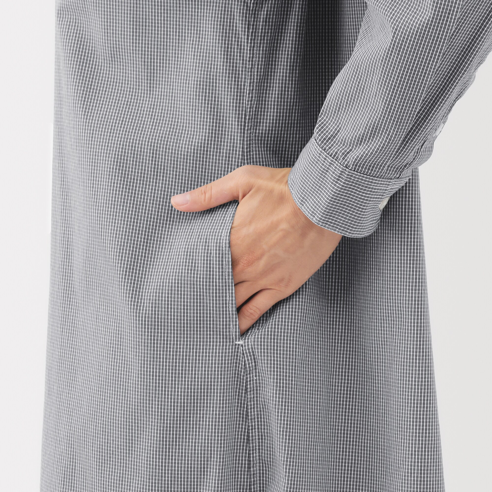 婦人　洗いざらし　ブロード長袖シャツワンピース