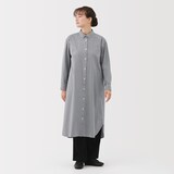 婦人　洗いざらし　ブロード長袖シャツワンピース