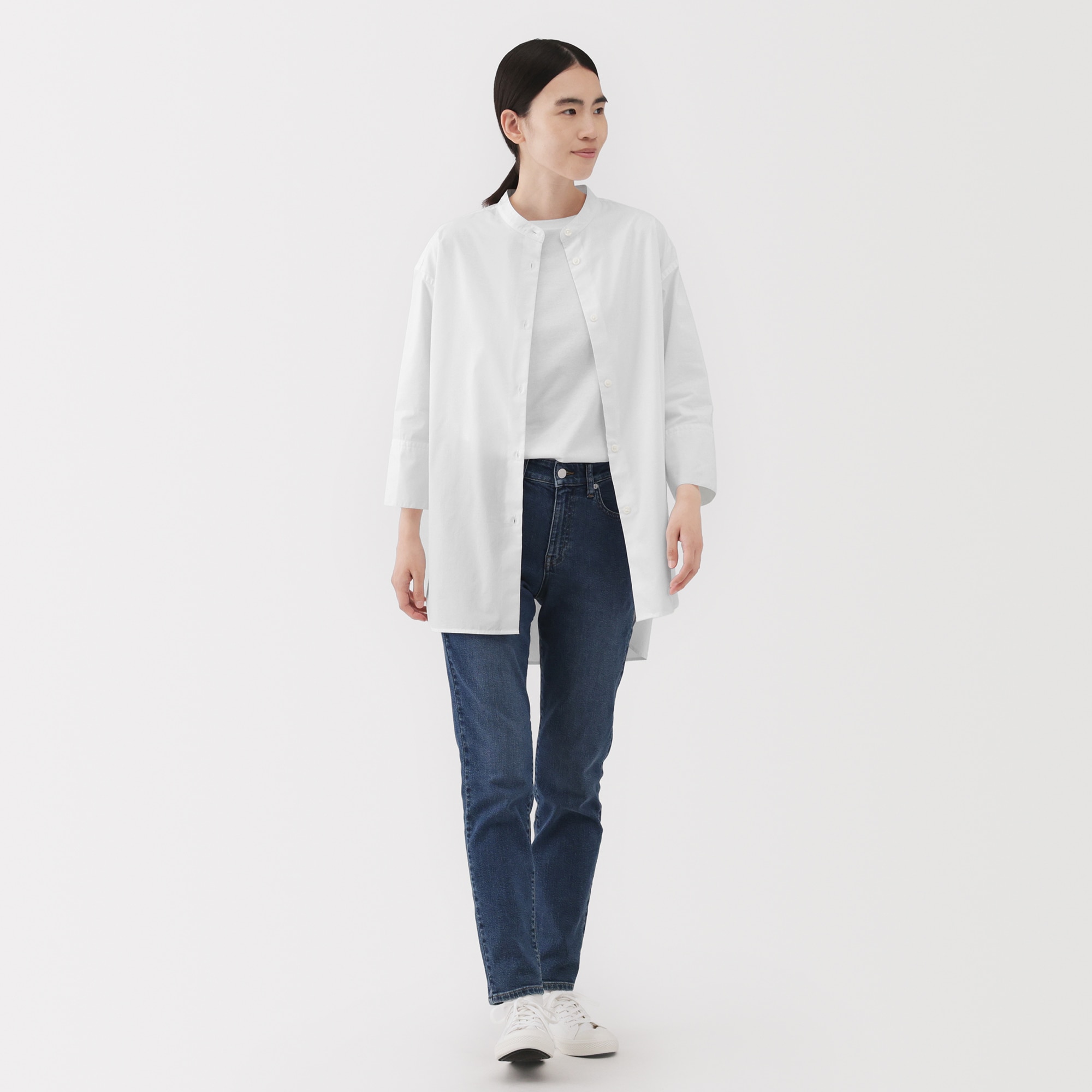 婦人　乾きやすい　ブロード七分袖シャツチュニック