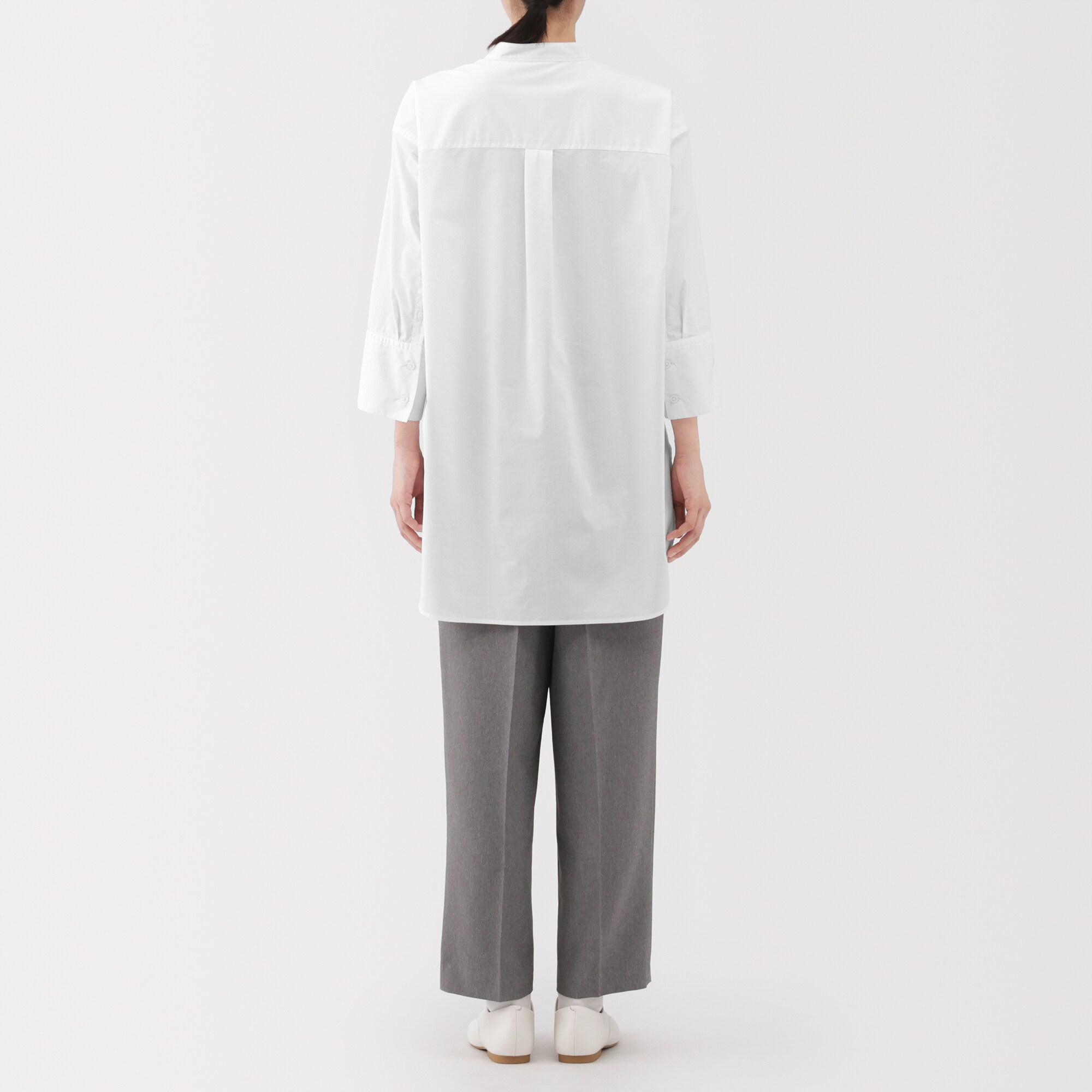 婦人　乾きやすい　ブロード七分袖シャツチュニック