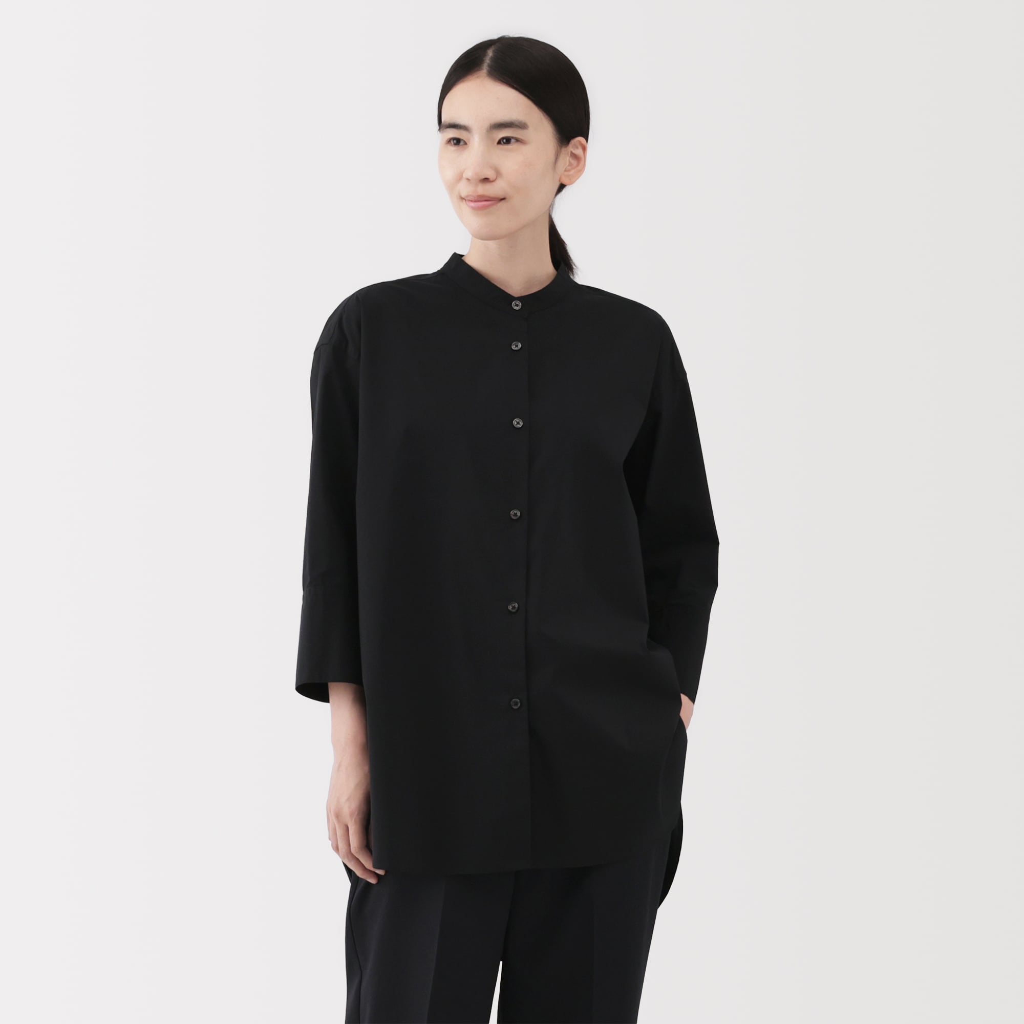 婦人 乾きやすい ブロード七分袖シャツチュニック | 無印良品