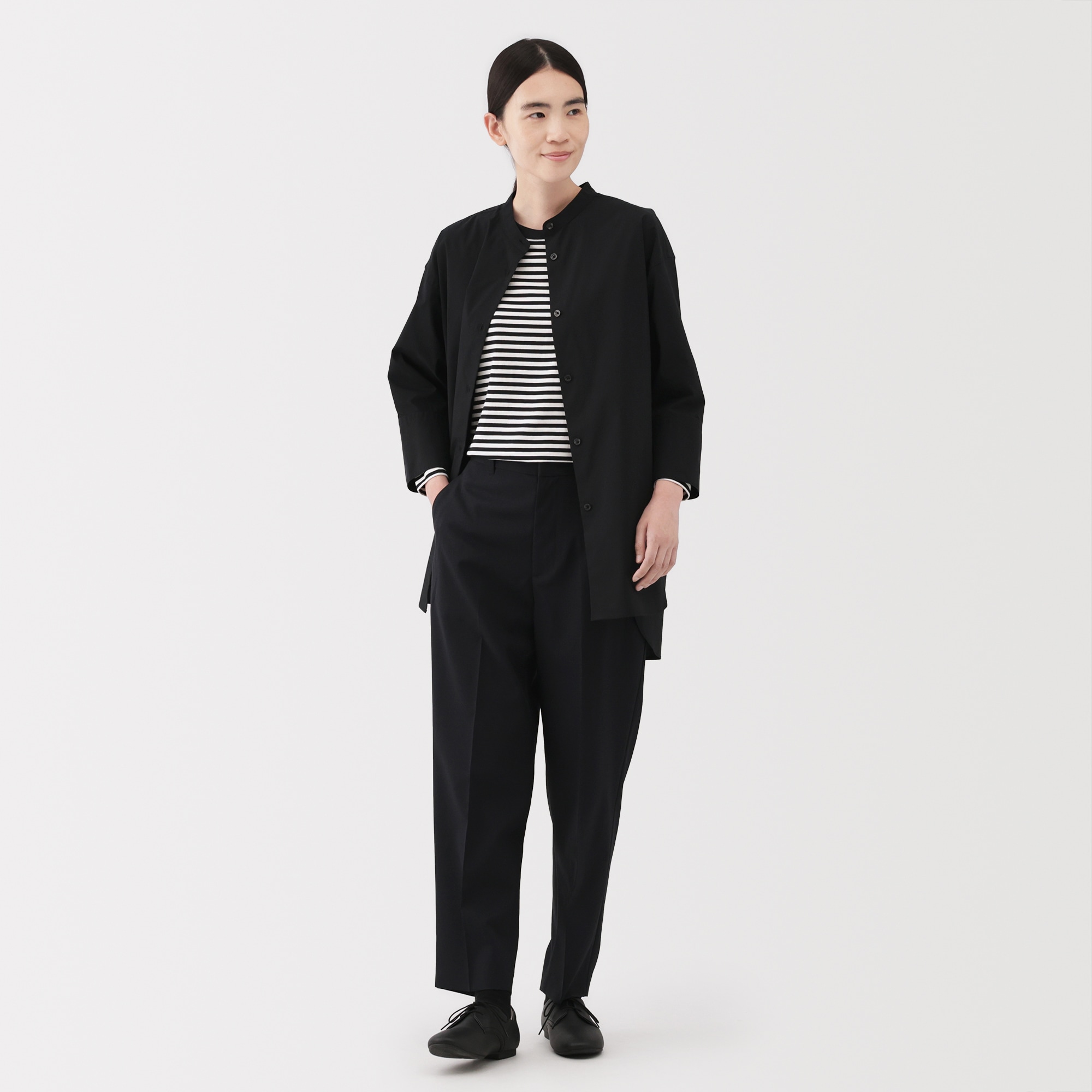 婦人　乾きやすい　ブロード七分袖シャツチュニック