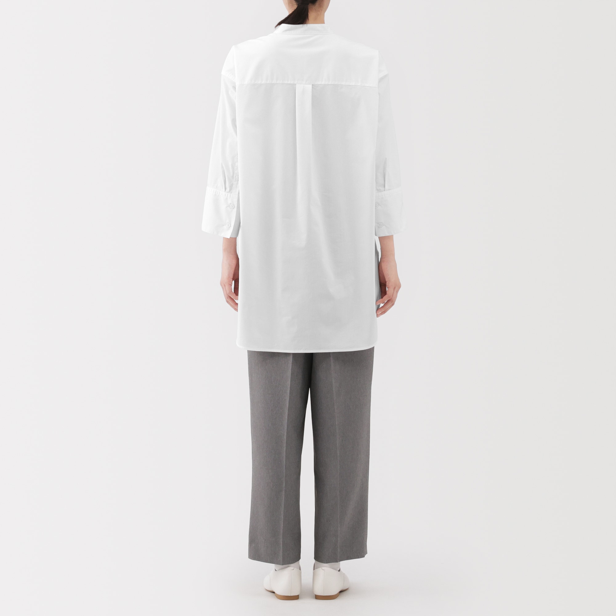 婦人　乾きやすい　ブロード七分袖シャツチュニック