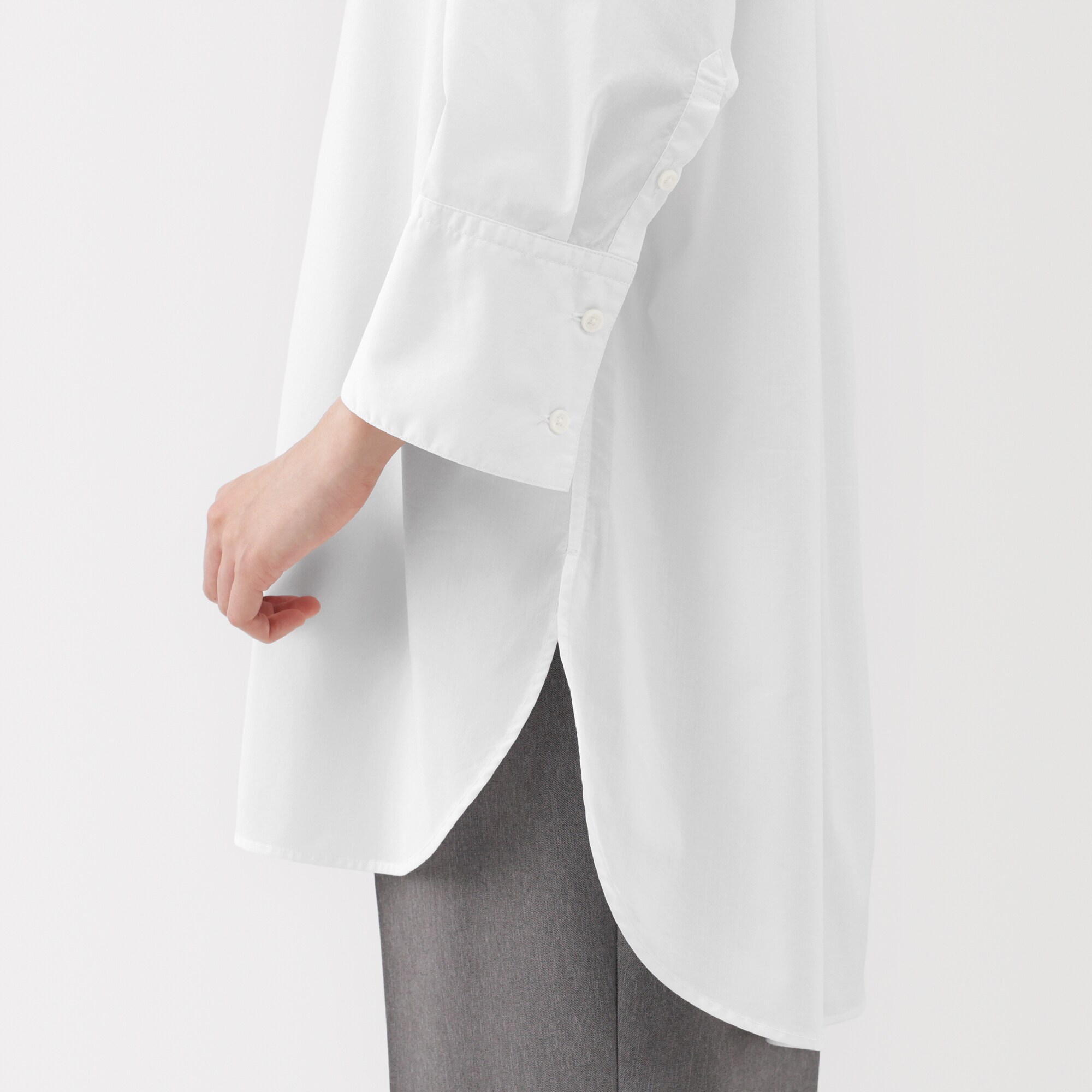 婦人　乾きやすい　ブロード七分袖シャツチュニック