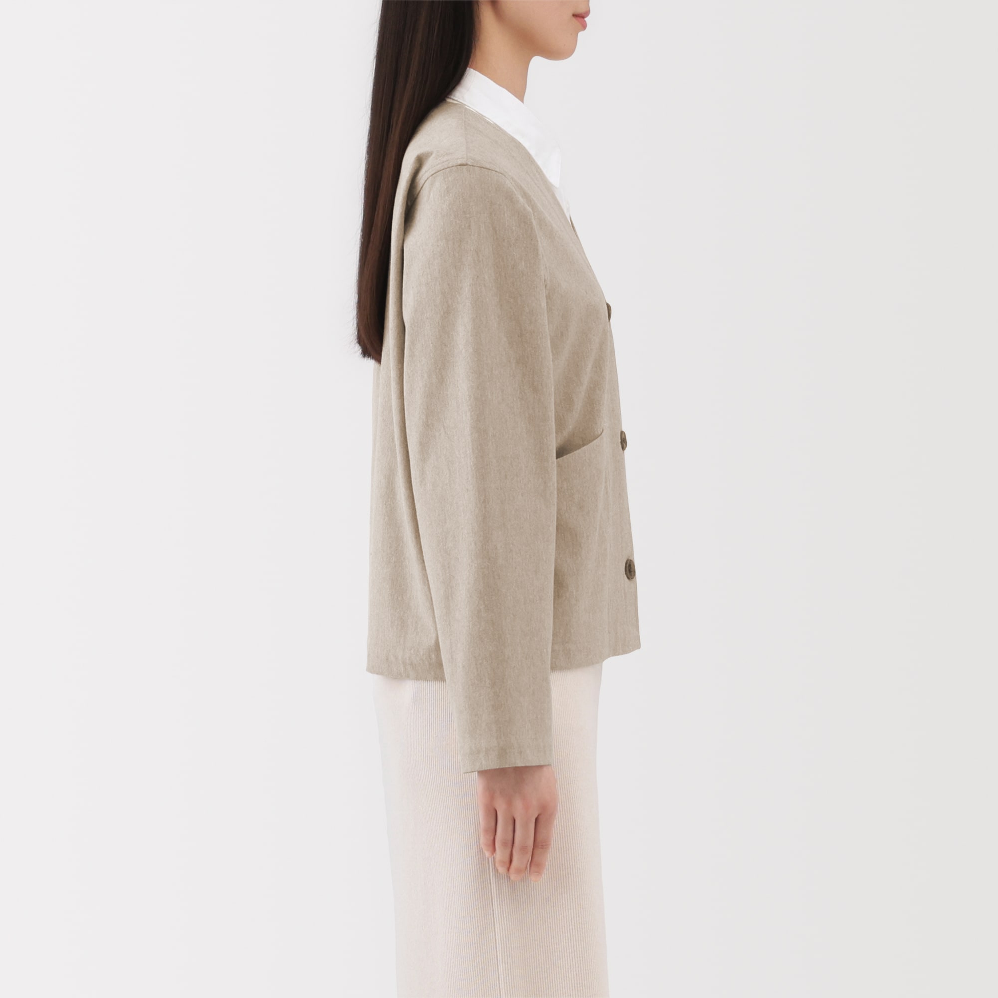 婦人　縦横ストレッチ起毛カーディガン