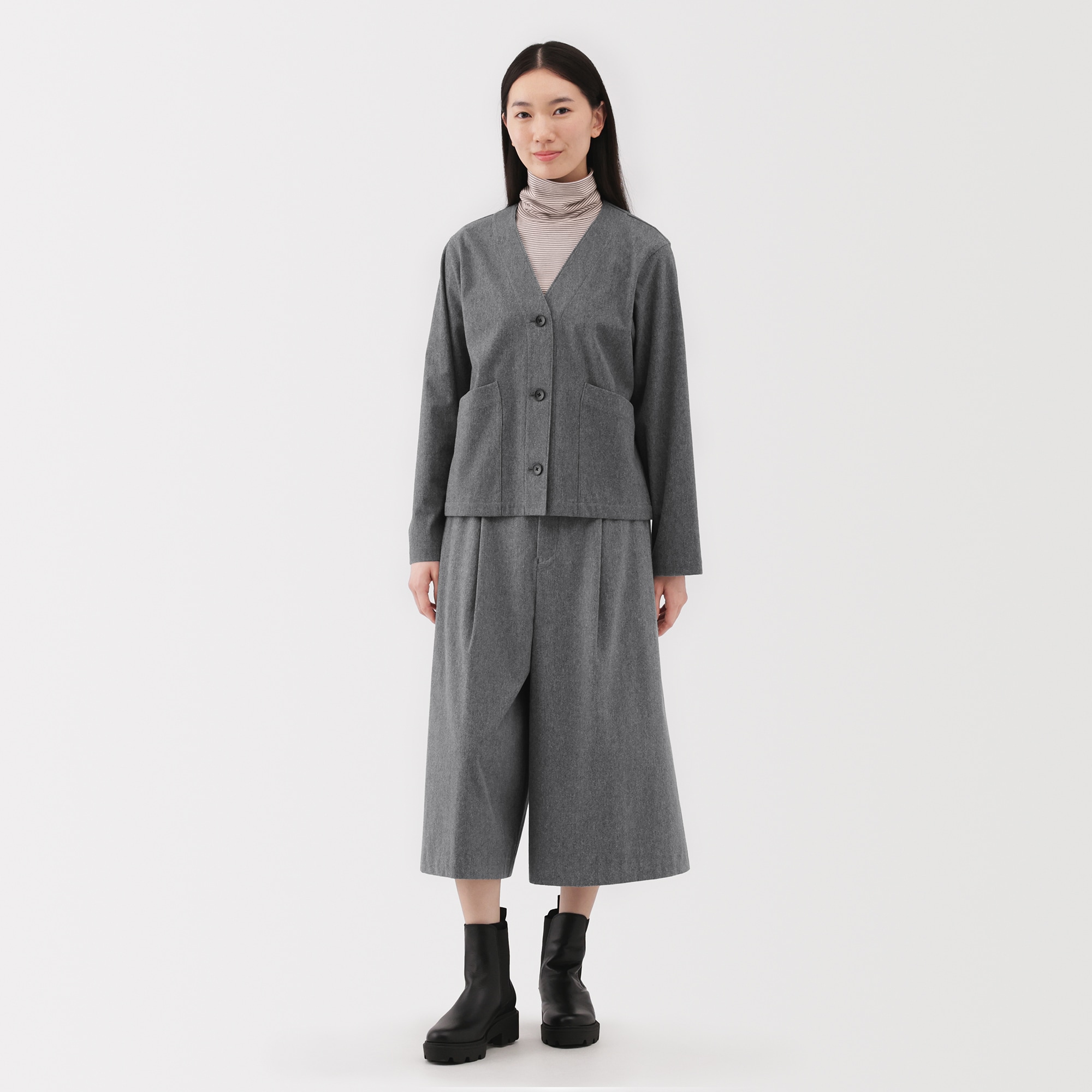 婦人　縦横ストレッチ起毛カーディガン