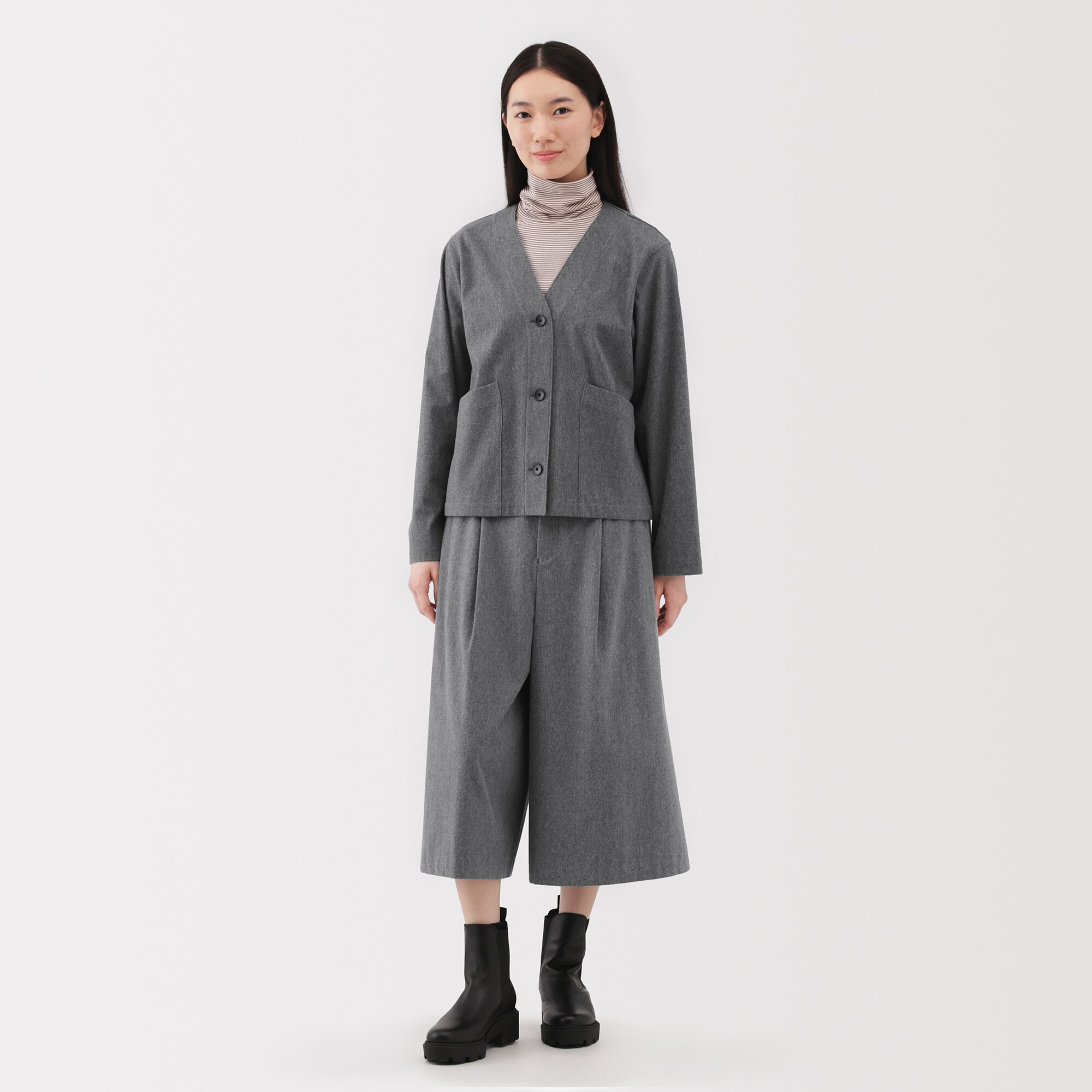 婦人　縦横ストレッチ起毛カーディガン