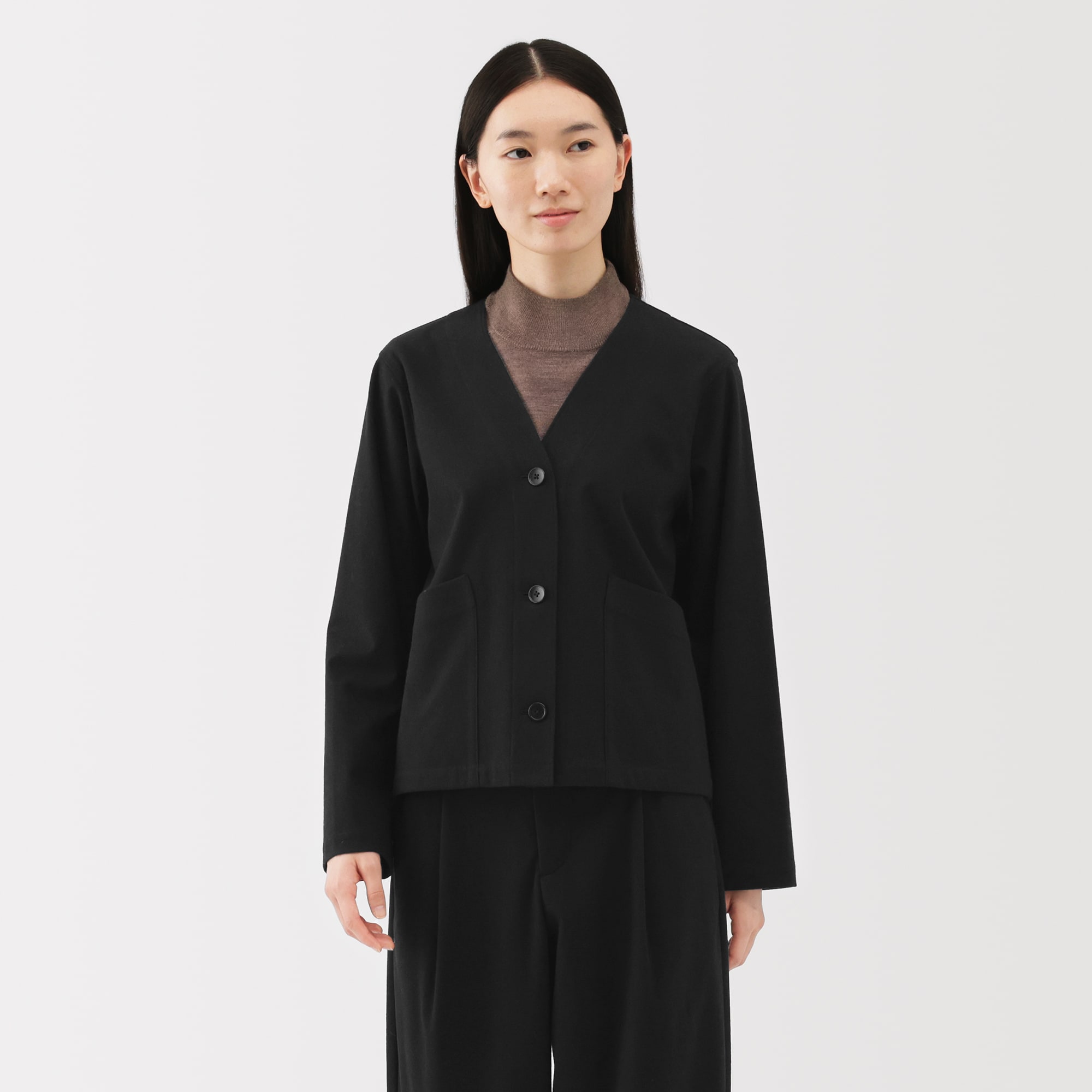 婦人　縦横ストレッチ起毛カーディガン